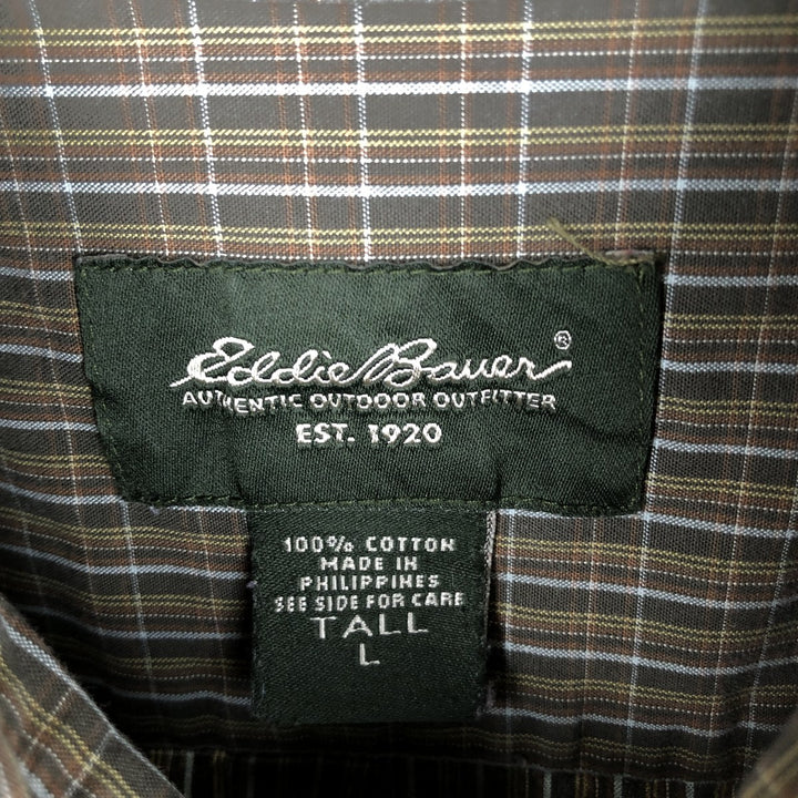 Eddie Bauer Long Sleeve Button-Down Check Shirt, Men's Size L cotton Khaki type Vintage Second Hand