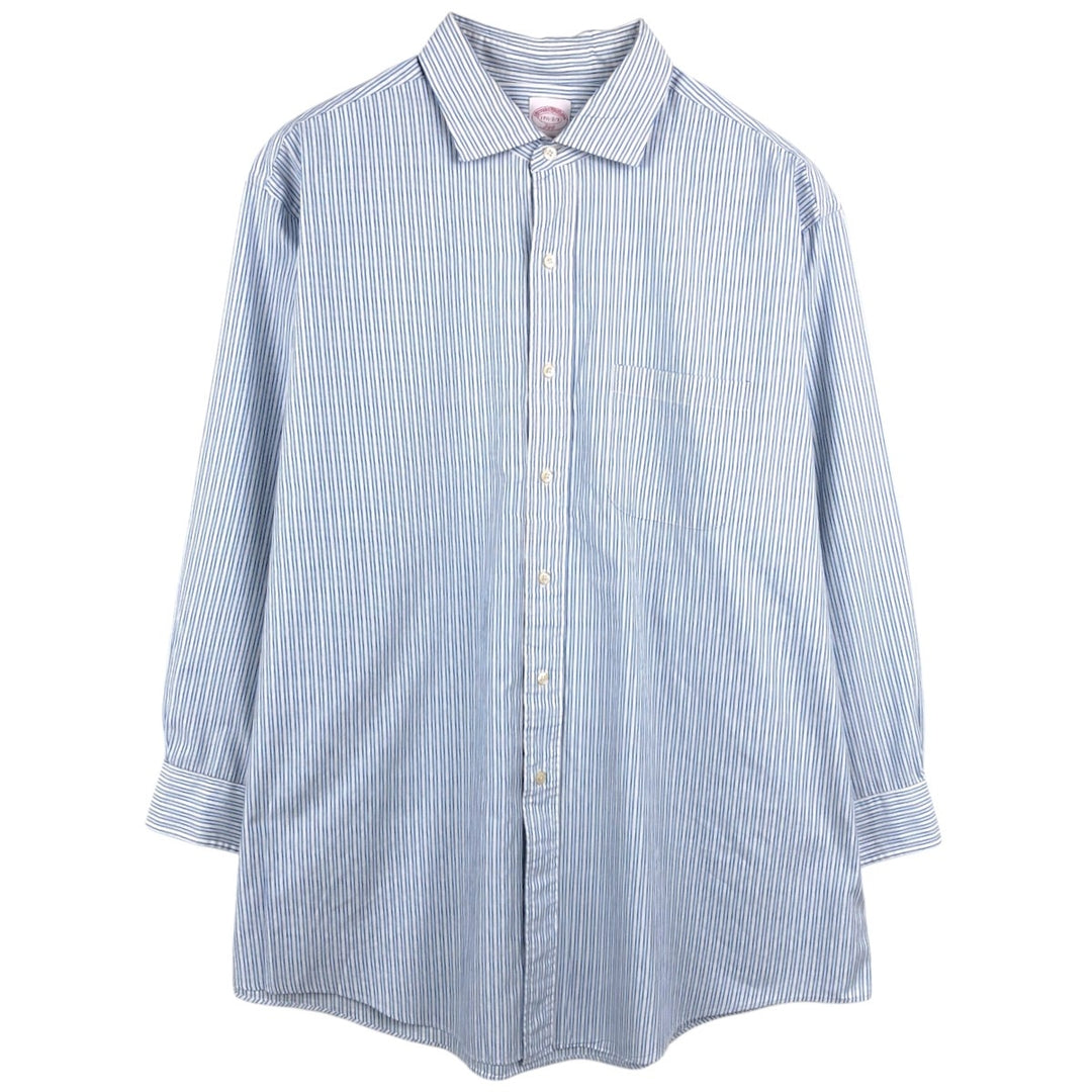Brooks Brothers 346 Wide Collar Long Sleeve Striped Shirt, Men's Size XXL (approx.) cotton white type Vintage Second Hand