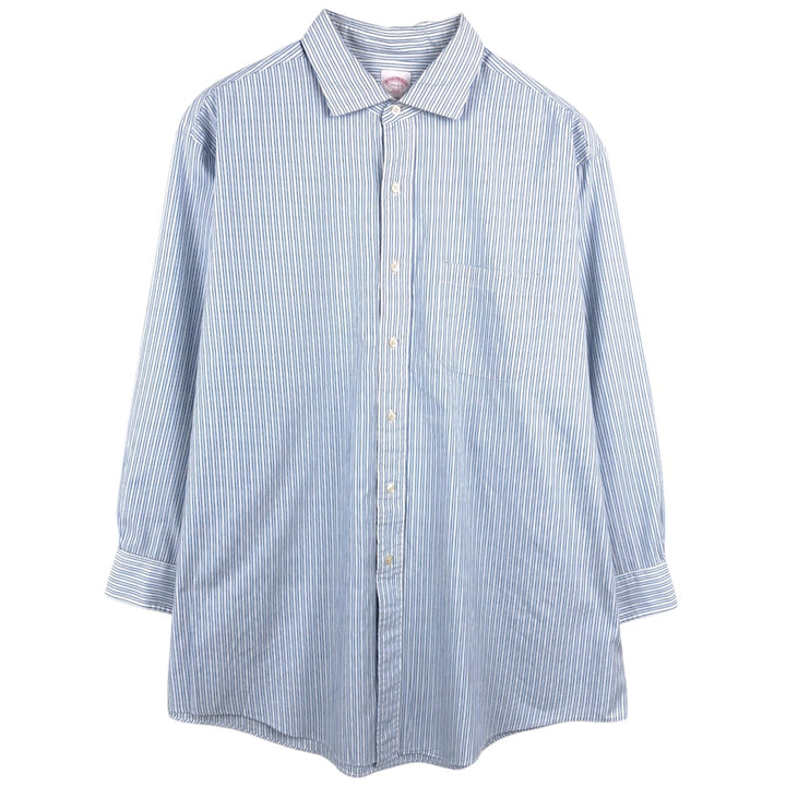 Brooks Brothers 346 Wide Collar Long Sleeve Striped Shirt, Men's Size XXL (approx.) cotton white type Vintage Second Hand