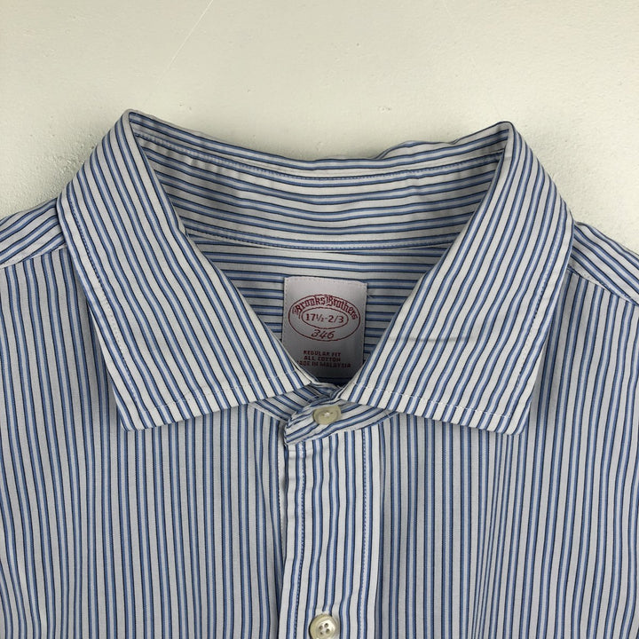 Brooks Brothers 346 Wide Collar Long Sleeve Striped Shirt, Men's Size XXL (approx.) cotton white type Vintage Second Hand