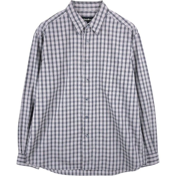 Eddie Bauer Men's Long Sleeve Cotton Check Shirt, Size L cotton gray type Vintage Second Hand