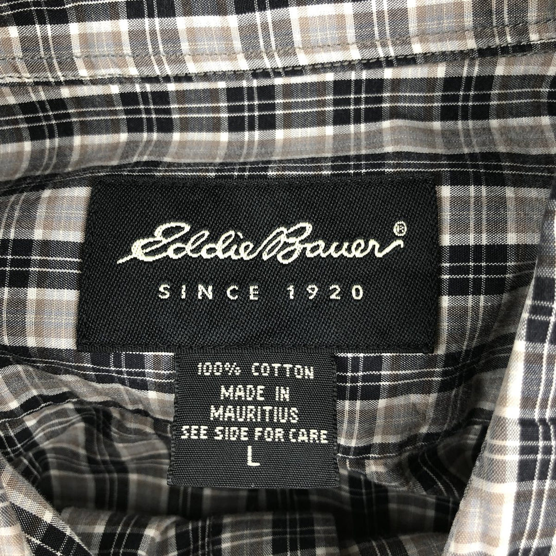 Eddie Bauer Men's Long Sleeve Cotton Check Shirt, Size L cotton gray type Vintage Second Hand