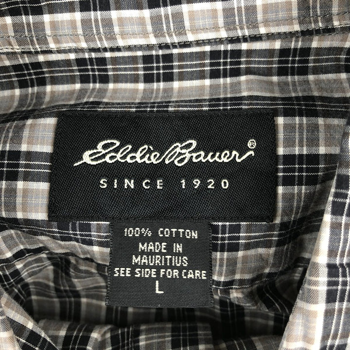Eddie Bauer Men's Long Sleeve Cotton Check Shirt, Size L cotton gray type Vintage Second Hand