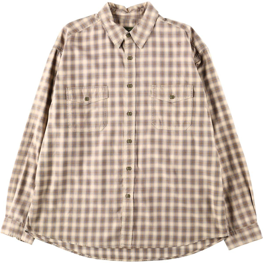 Eddie Bauer Ombre Check Long-Sleeve Cotton Check Shirt, Men's Size XL (approx.) cotton Beige type Vintage Second Hand