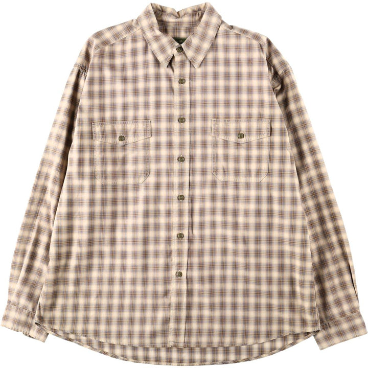 Eddie Bauer Ombre Check Long-Sleeve Cotton Check Shirt, Men's Size XL (approx.) cotton Beige type Vintage Second Hand