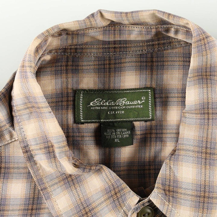 Eddie Bauer Ombre Check Long-Sleeve Cotton Check Shirt, Men's Size XL (approx.) cotton Beige type Vintage Second Hand