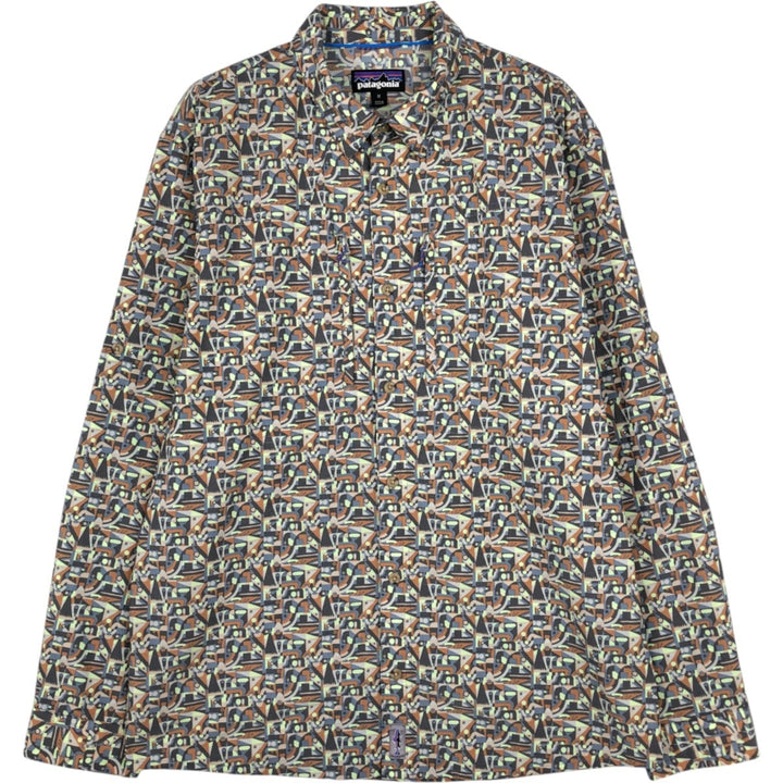 Patagonia 52198SP24 All-over print hidden button-down long-sleeve button-down shirt, men's size M (approx.) Nylon Charcoal Vintage Second Hand