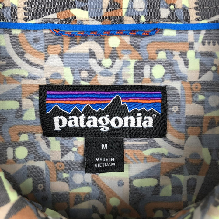 Patagonia 52198SP24 All-over print hidden button-down long-sleeve button-down shirt, men's size M (approx.) Nylon Charcoal Vintage Second Hand