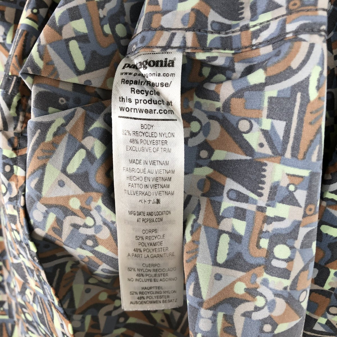Patagonia 52198SP24 All-over print hidden button-down long-sleeve button-down shirt, men's size M (approx.) Nylon Charcoal Vintage Second Hand