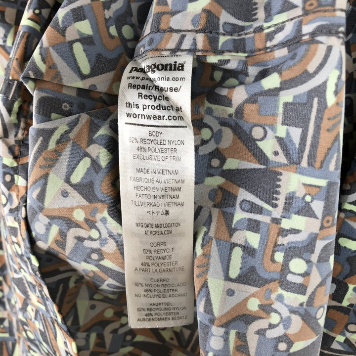 Patagonia 52198SP24 All-over print hidden button-down long-sleeve button-down shirt, men's size M (approx.) Nylon Charcoal Vintage Second Hand