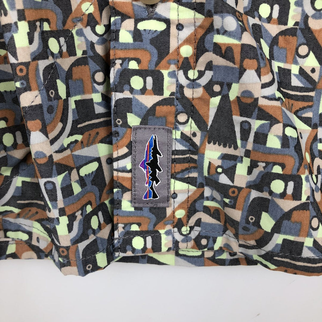 Patagonia 52198SP24 All-over print hidden button-down long-sleeve button-down shirt, men's size M (approx.) Nylon Charcoal Vintage Second Hand