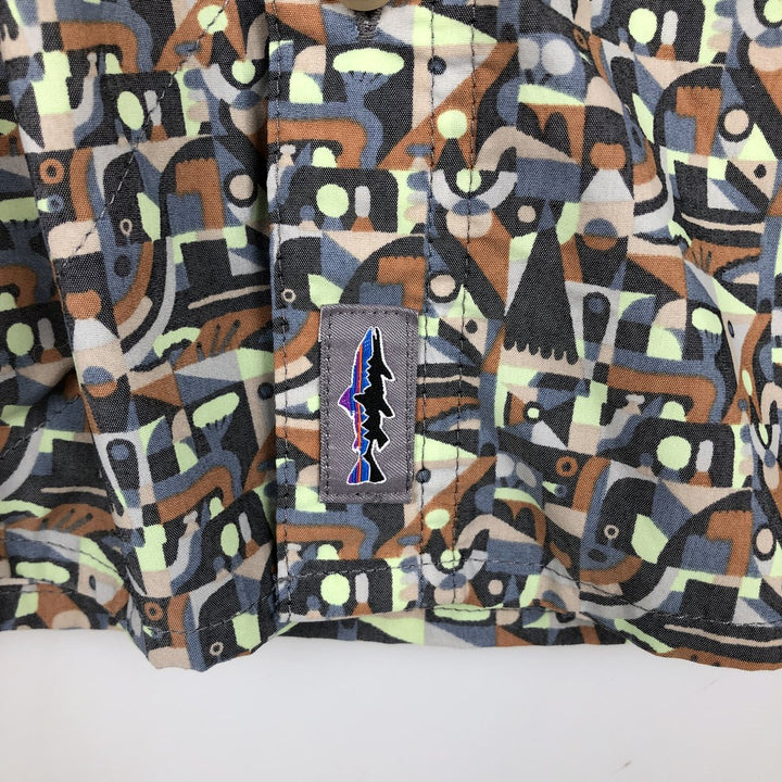 Patagonia 52198SP24 All-over print hidden button-down long-sleeve button-down shirt, men's size M (approx.) Nylon Charcoal Vintage Second Hand