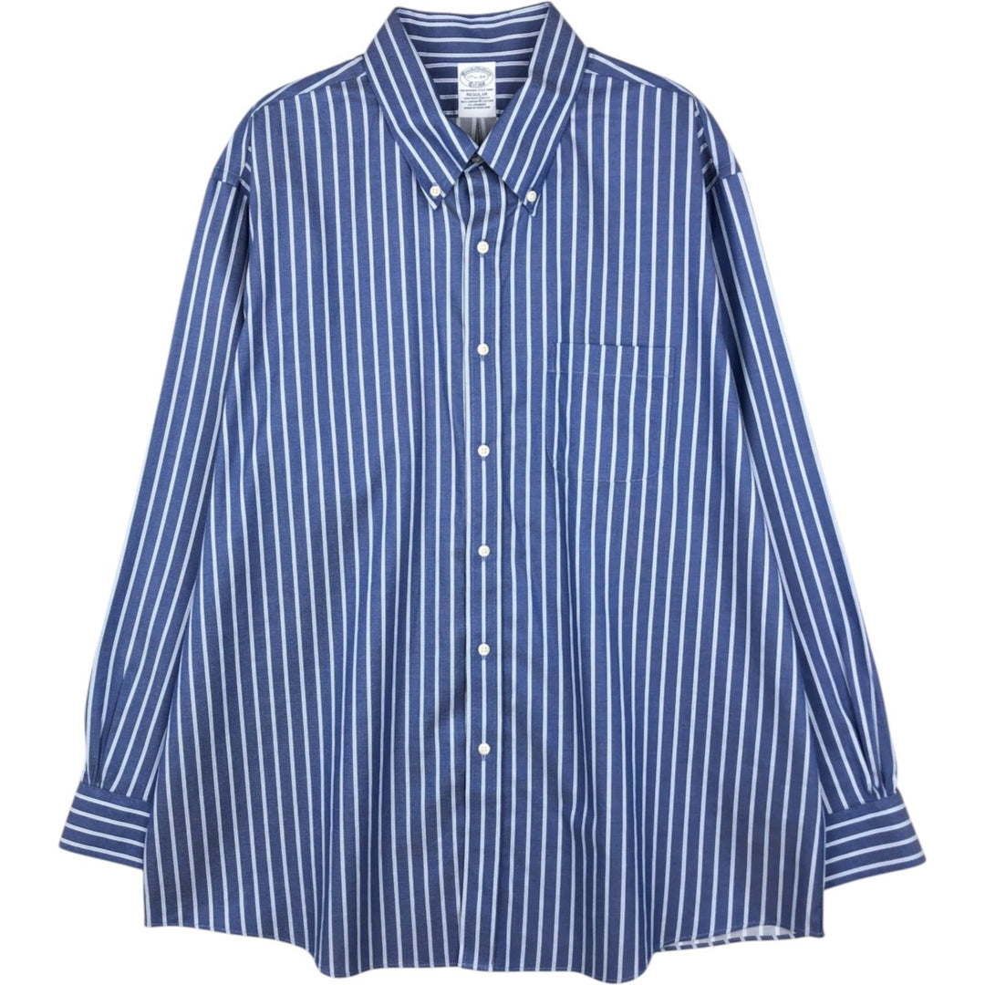 Brooks Brothers Est.1818 Regular Long-Sleeve Button-Down Striped Shirt, Men's Size XL (approx.) Supima Cotton blue type Vintage Second Hand
