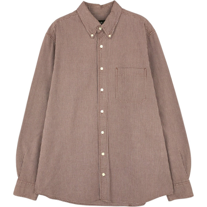 Eddie Bauer Relaxed Fit Long-Sleeve Button-Down Check Shirt, Men's Size L (approx.) cotton brown type Vintage Second Hand