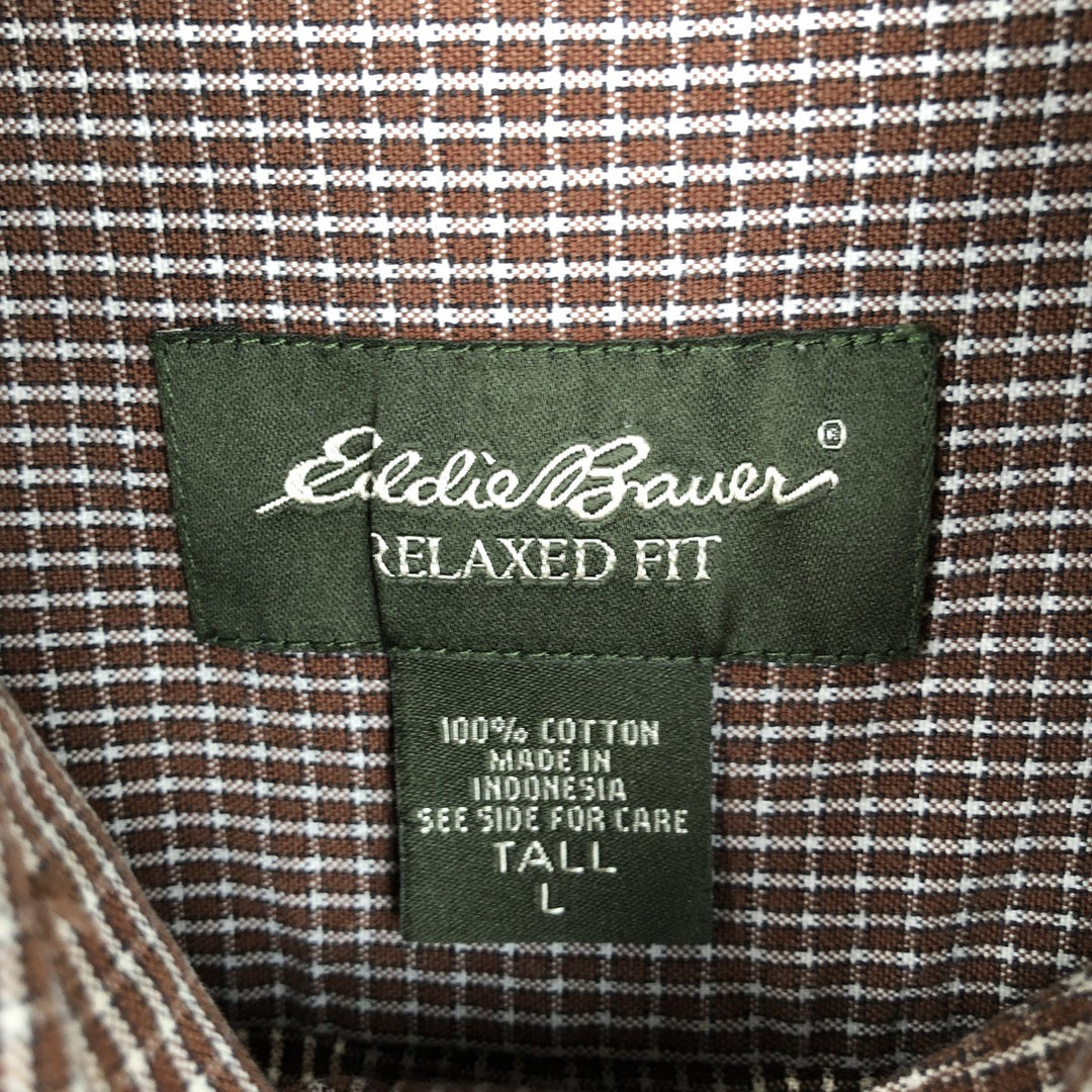 Eddie Bauer Relaxed Fit Long-Sleeve Button-Down Check Shirt, Men's Size L (approx.) cotton brown type Vintage Second Hand