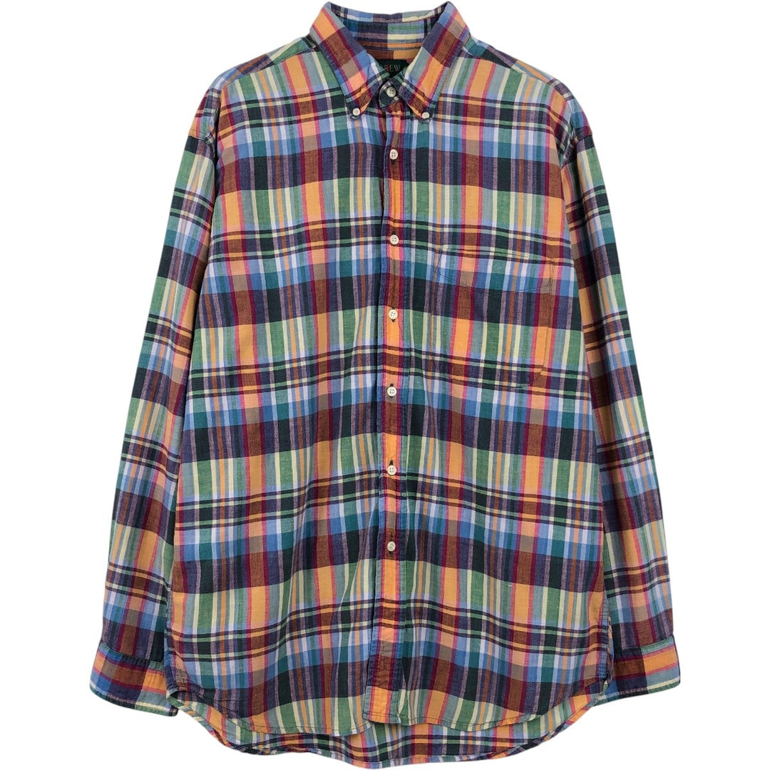 90'S J.Crew long-sleeved button-down check shirt, men's size L, vintage cotton green type Vintage Second Hand