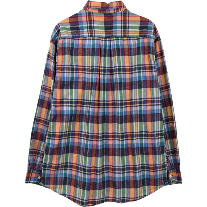 90'S J.Crew long-sleeved button-down check shirt, men's size L, vintage cotton green type Vintage Second Hand