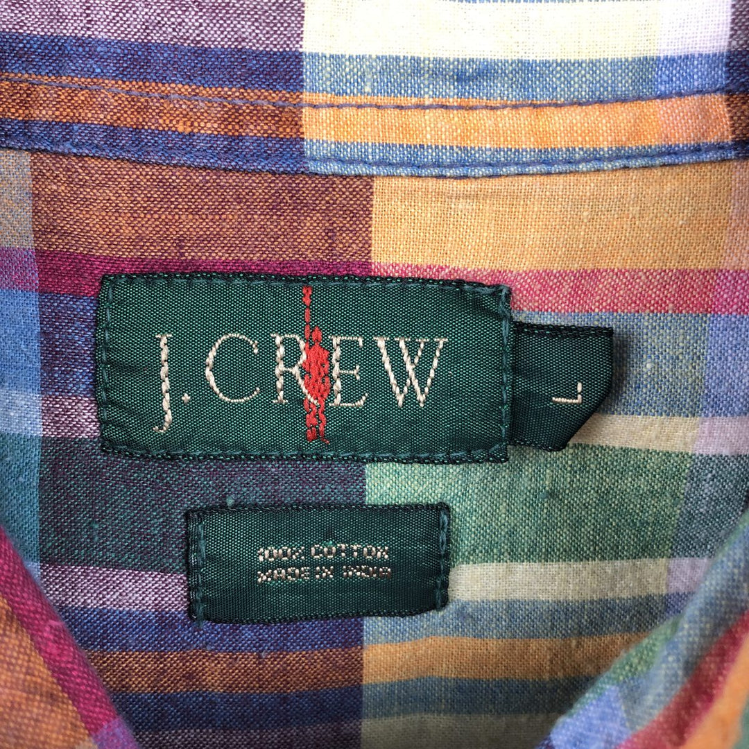 90'S J.Crew long-sleeved button-down check shirt, men's size L, vintage cotton green type Vintage Second Hand
