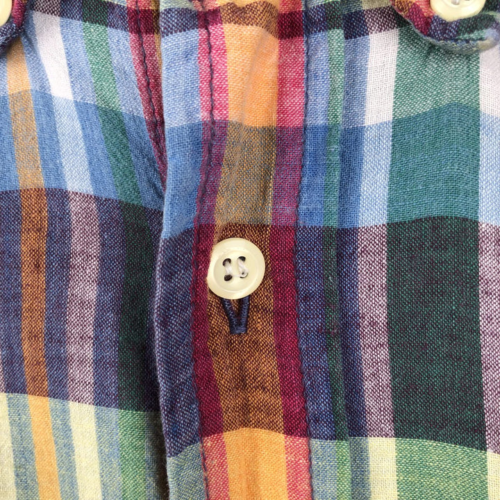 90'S J.Crew long-sleeved button-down check shirt, men's size L, vintage cotton green type Vintage Second Hand
