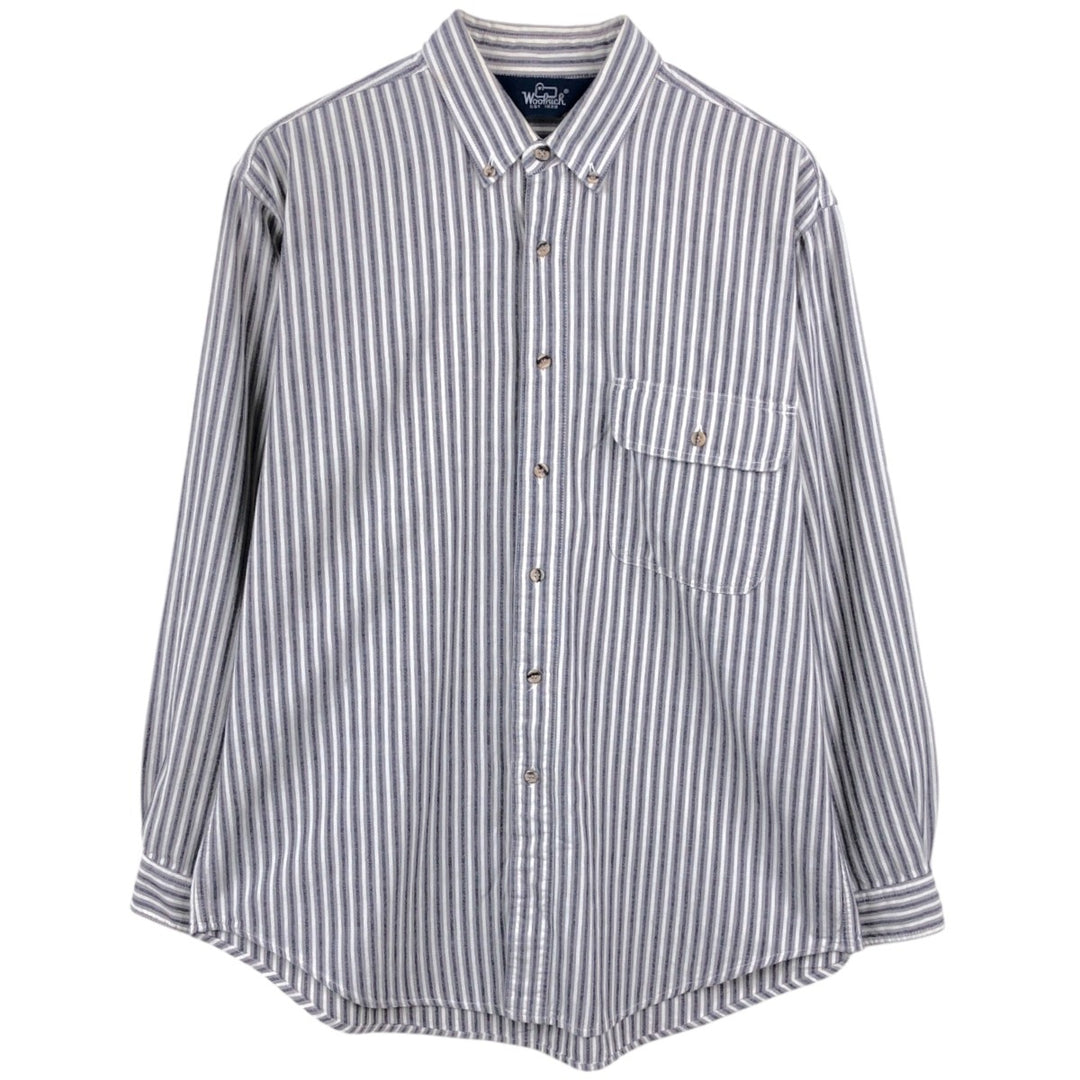 1980'S Woolrich Long-Sleeve Button-Down Striped Shirt, Men's Size XL (Equivalent), Vintage unclear white type Vintage Second Hand