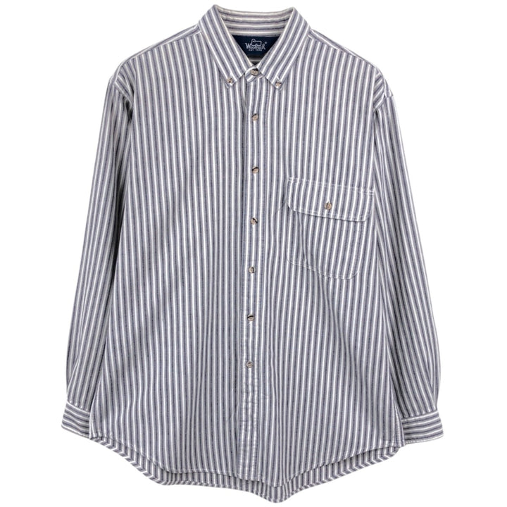 1980'S Woolrich Long-Sleeve Button-Down Striped Shirt, Men's Size XL (Equivalent), Vintage unclear white type Vintage Second Hand