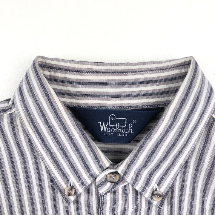 1980'S Woolrich Long-Sleeve Button-Down Striped Shirt, Men's Size XL (Equivalent), Vintage unclear white type Vintage Second Hand