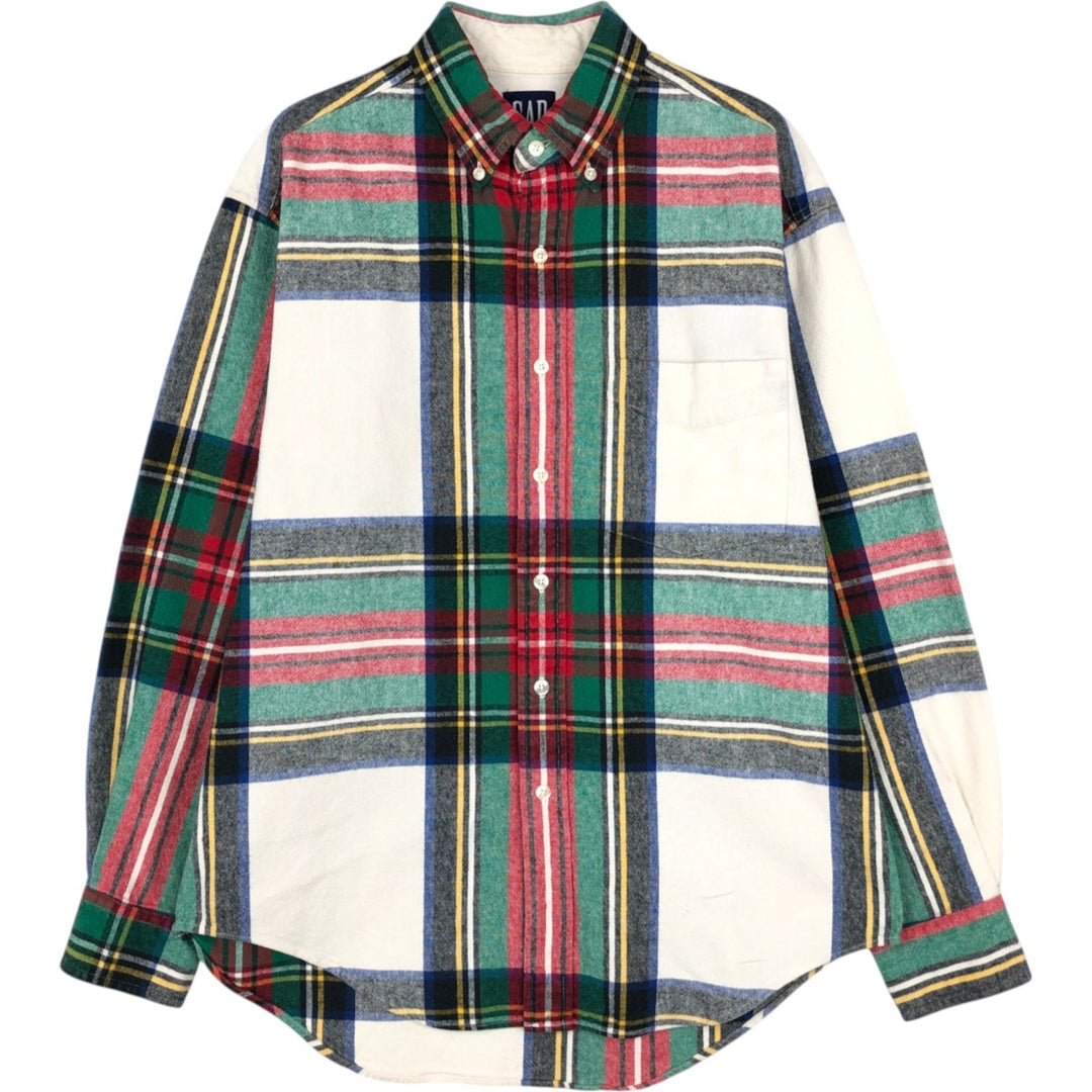 90'S GAP Vintage Long Sleeve Button-Down Flannel Check Shirt, Men's Size Medium cotton white type Vintage Second Hand