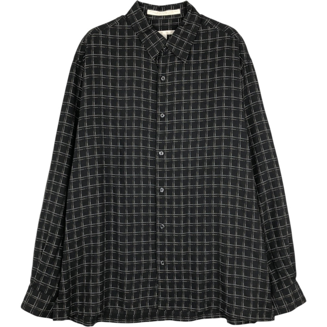 Perry Ellis Check Pattern Long Sleeve Rayon Shirt, Men's Size L Rayon black type Vintage Second Hand