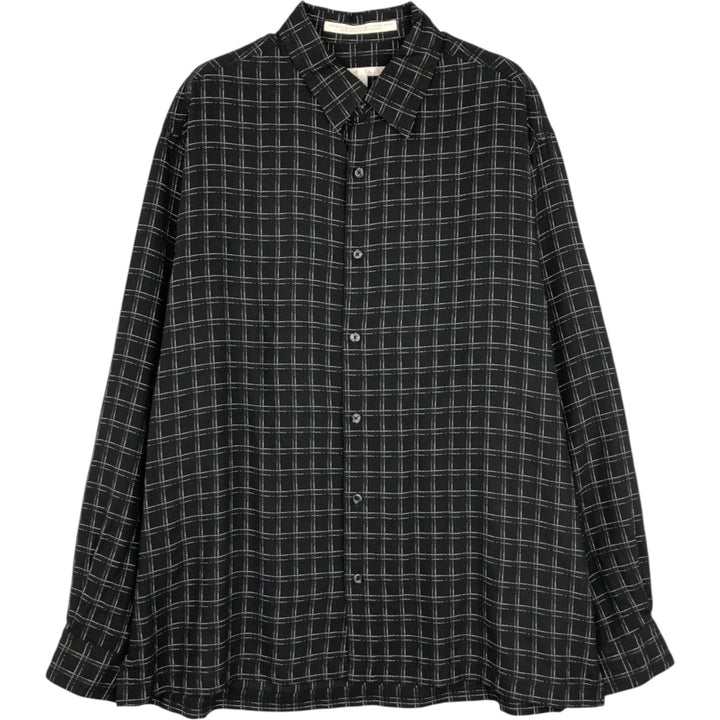 Perry Ellis Check Pattern Long Sleeve Rayon Shirt, Men's Size L Rayon black type Vintage Second Hand