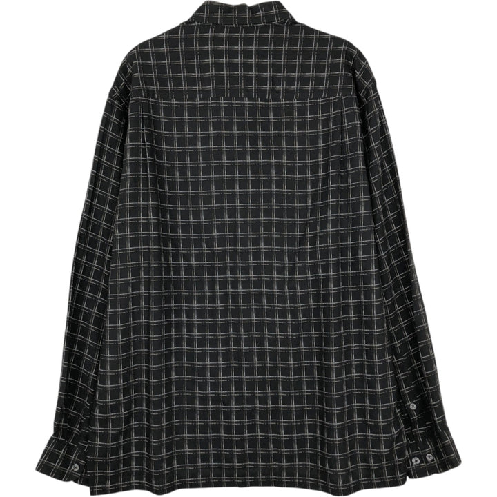 Perry Ellis Check Pattern Long Sleeve Rayon Shirt, Men's Size L Rayon black type Vintage Second Hand