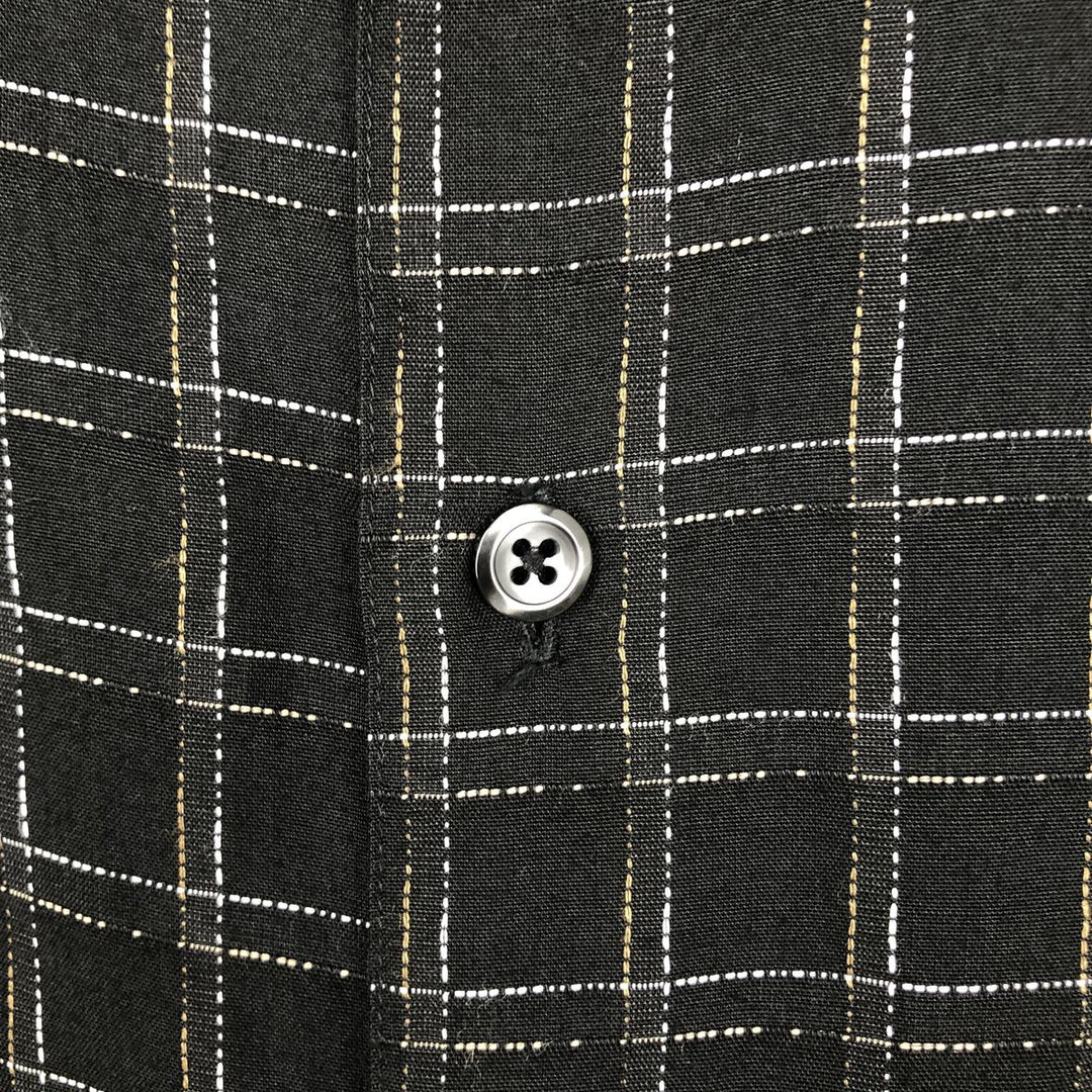 Perry Ellis Check Pattern Long Sleeve Rayon Shirt, Men's Size L Rayon black type Vintage Second Hand