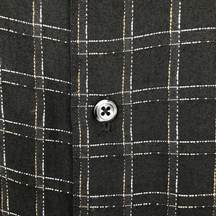Perry Ellis Check Pattern Long Sleeve Rayon Shirt, Men's Size L Rayon black type Vintage Second Hand
