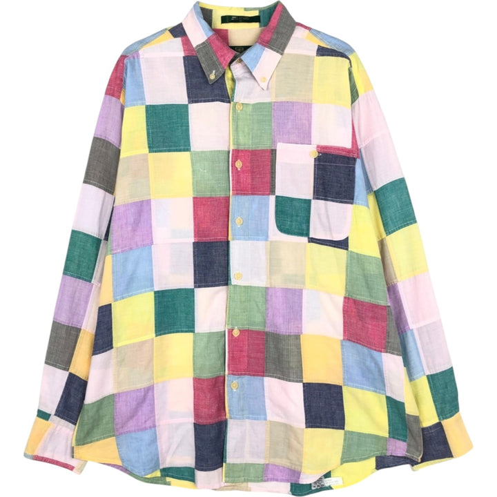 90'S Orvis Patchwork Long Sleeve Button-Down Check Shirt, Men's Size Medium, Vintage cotton pink type Vintage Second Hand