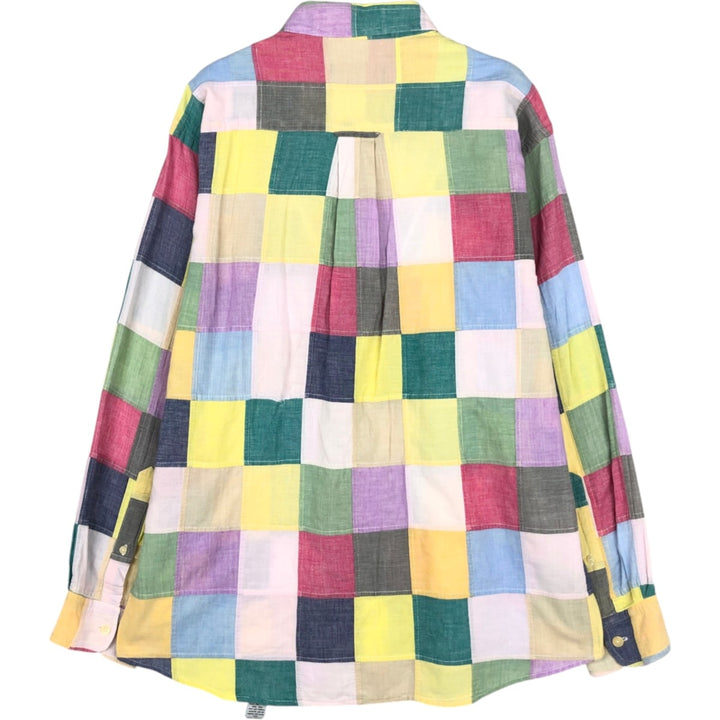 90'S Orvis Patchwork Long Sleeve Button-Down Check Shirt, Men's Size Medium, Vintage cotton pink type Vintage Second Hand
