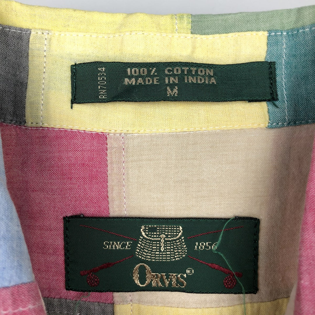 90'S Orvis Patchwork Long Sleeve Button-Down Check Shirt, Men's Size Medium, Vintage cotton pink type Vintage Second Hand