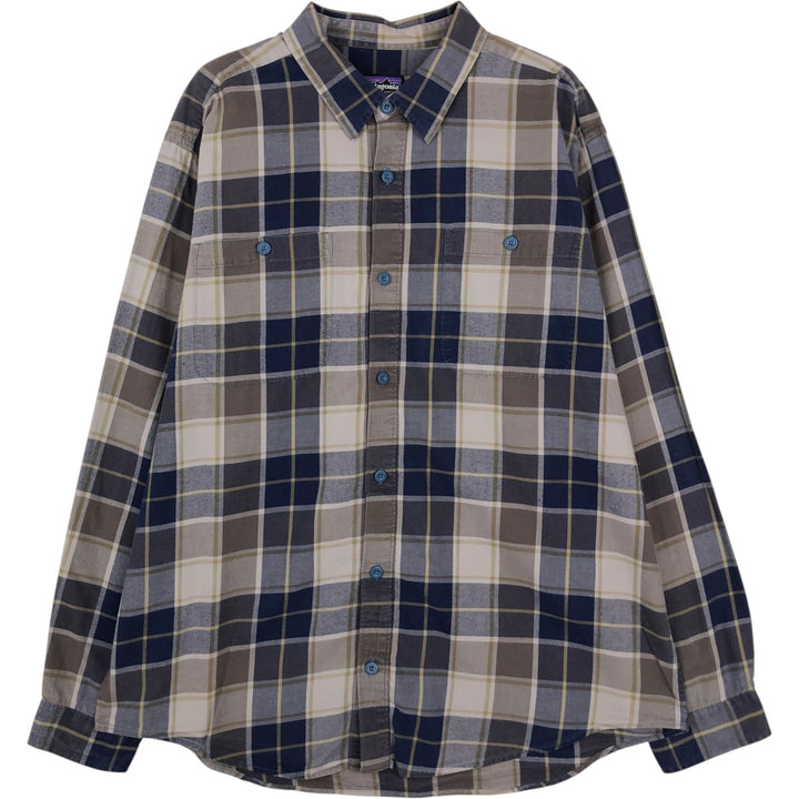 Patagonia 53837FA14 Long-Sleeve Cotton Check Shirt, Men's Size L (approx.) cotton navy blue type Vintage Second Hand