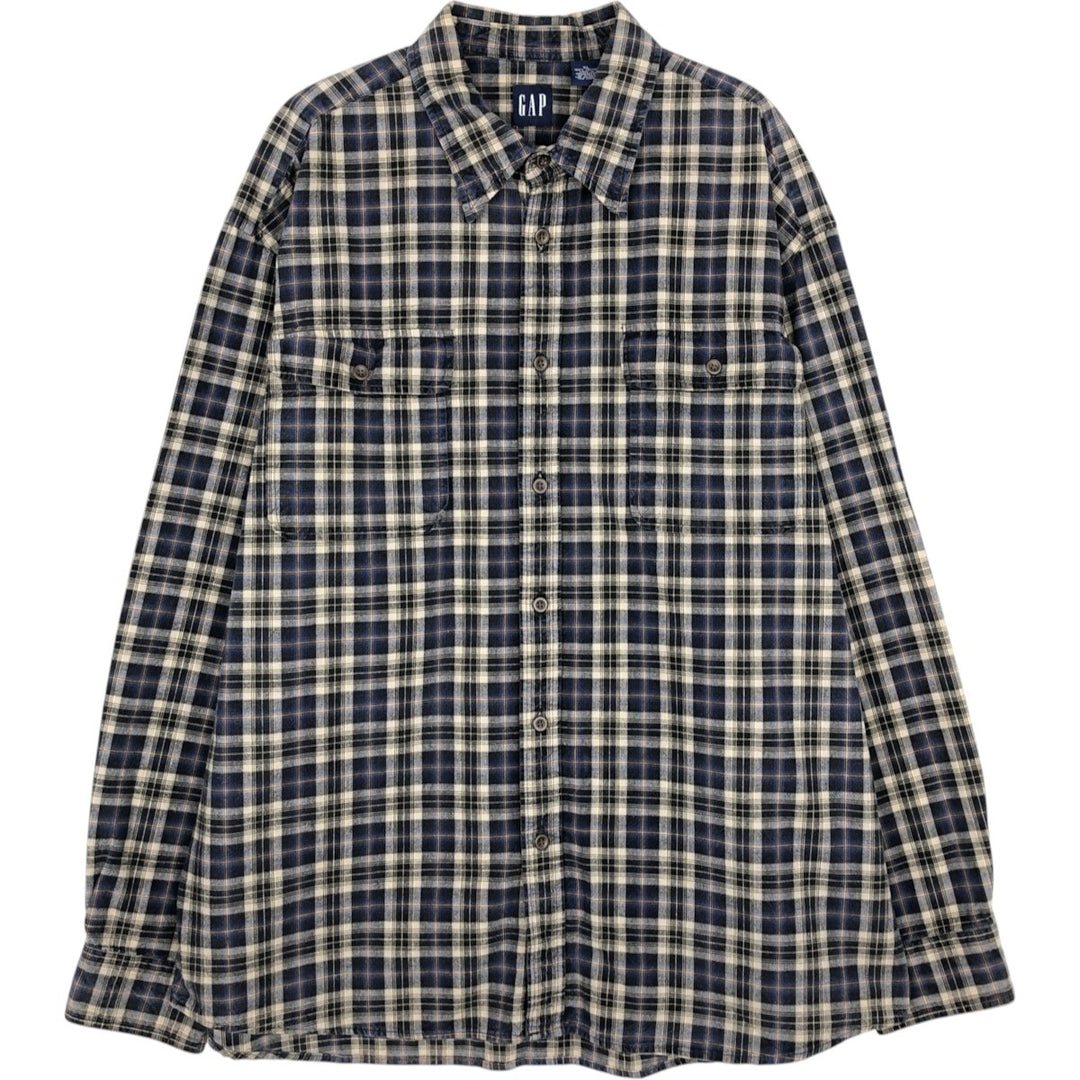 90'S GAP Vintage Long Sleeve Flannel Check Shirt, Men's XL cotton navy blue type Vintage Second Hand