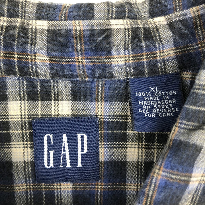 90'S GAP Vintage Long Sleeve Flannel Check Shirt, Men's XL cotton navy blue type Vintage Second Hand