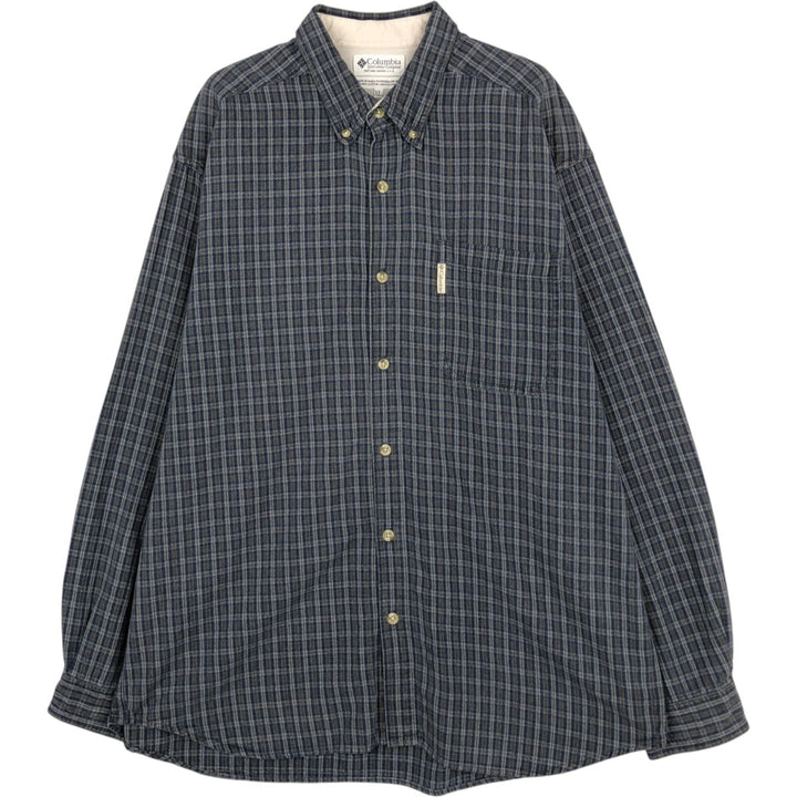 90s-00'S Columbia Long-Sleeve Button-Down Check Shirt, Men's Size XL cotton navy blue type Vintage Second Hand