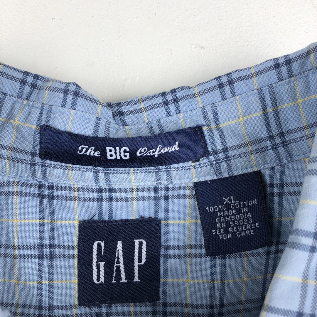 90'S GAP Old GAP The BIG Oxford Long Sleeve Button-Down Check Shirt Men's XL (approx.) Vintage cotton Blue type light blue Vintage Second Hand