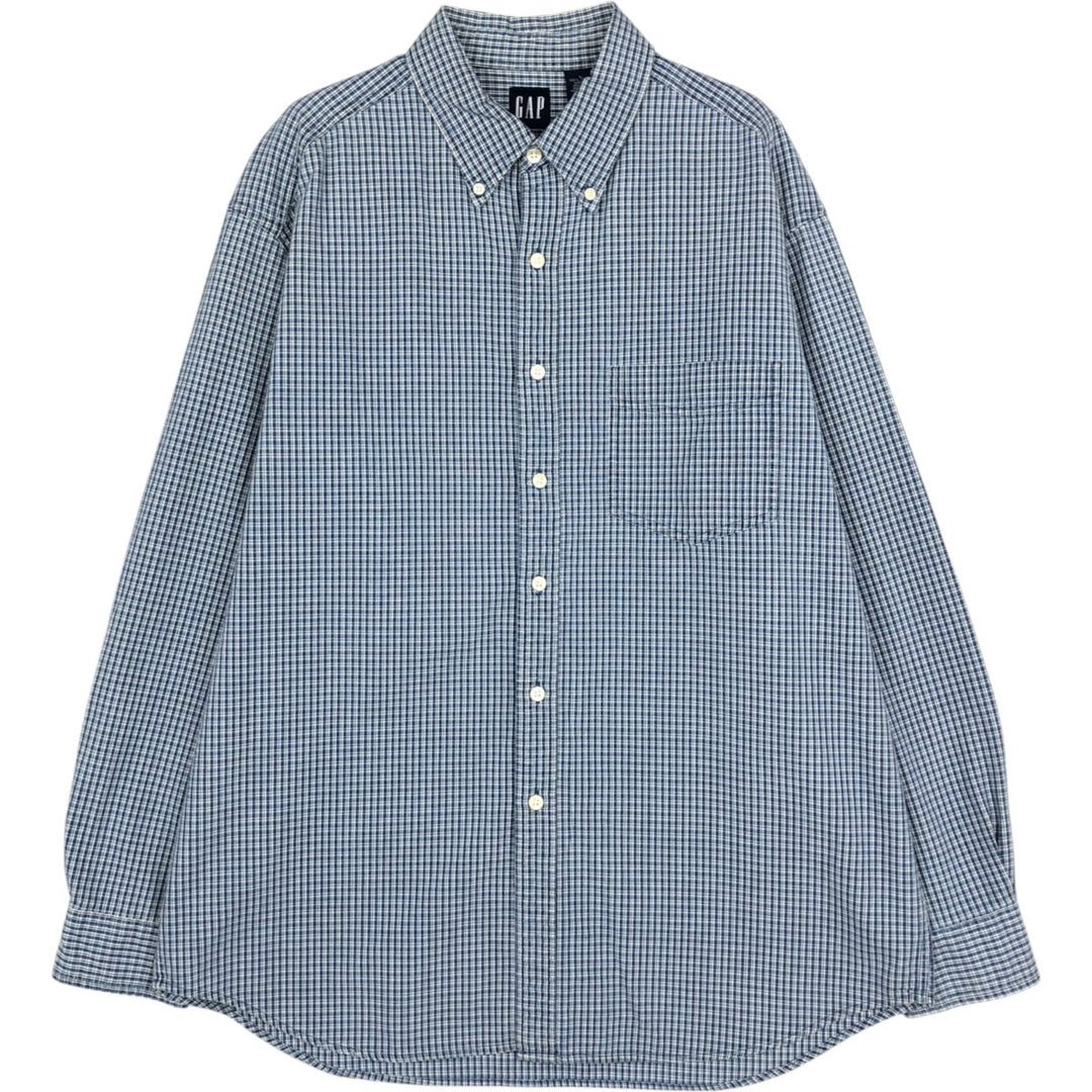 90'S GAP Vintage Long Sleeve Button-Down Check Shirt, Men's Size L cotton blue type Vintage Second Hand
