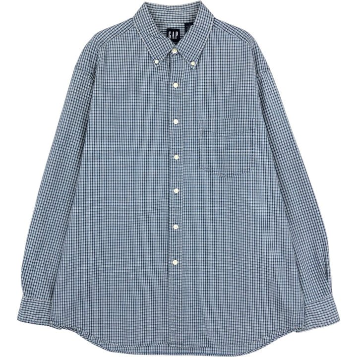 90'S GAP Vintage Long Sleeve Button-Down Check Shirt, Men's Size L cotton blue type Vintage Second Hand