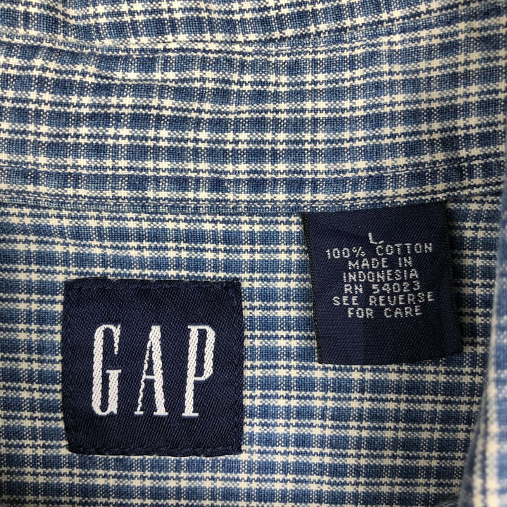 90'S GAP Vintage Long Sleeve Button-Down Check Shirt, Men's Size L cotton blue type Vintage Second Hand