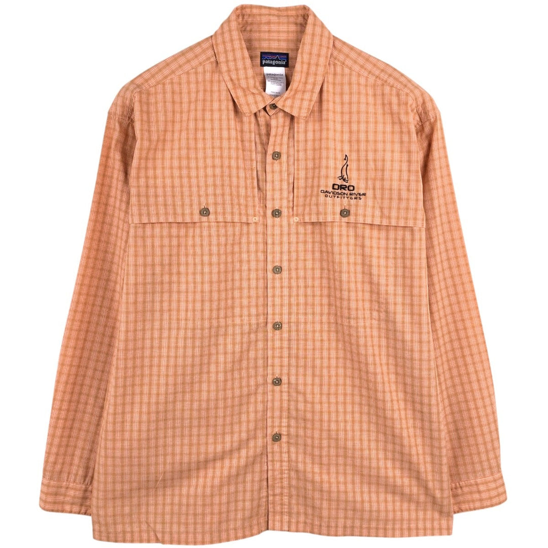 2000'S Patagonia 52178S9 DRO Advertising Check Pattern Long-Sleeve Poly-Cotton Shirt, Men's Size L (approx.) polyester orange type Vintage Second Hand