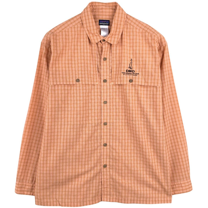 2000'S Patagonia 52178S9 DRO Advertising Check Pattern Long-Sleeve Poly-Cotton Shirt, Men's Size L (approx.) polyester orange type Vintage Second Hand