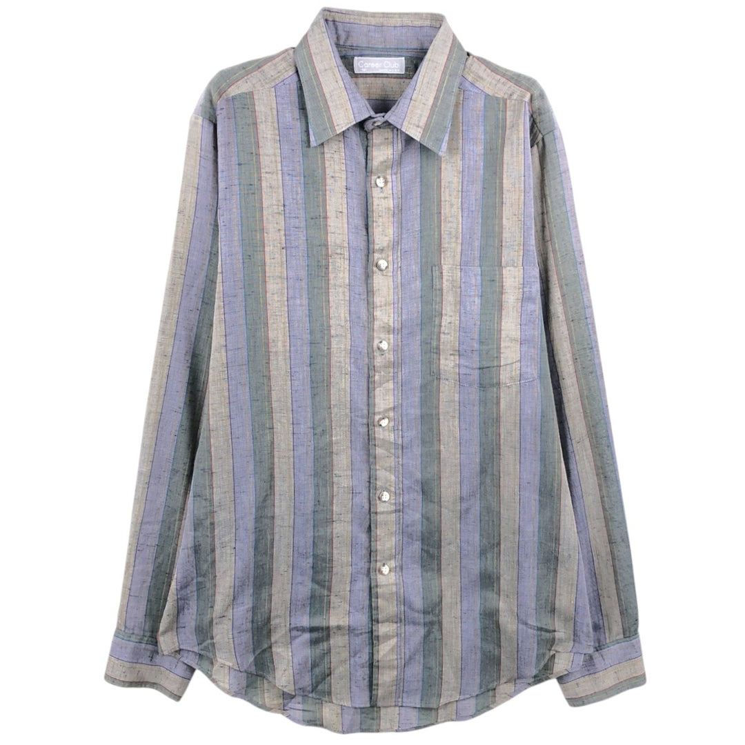 Career Club Multi-Stripe Long-Sleeve Striped Shirt, Made in USA, Men's Size M (approx.) unclear gray type Vintage Second Hand