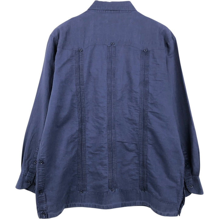 FARIANI Long-Sleeve Mexican Shirt, Cuban Shirt, Boxy Shirt, XL linen navy blue type Vintage Second Hand