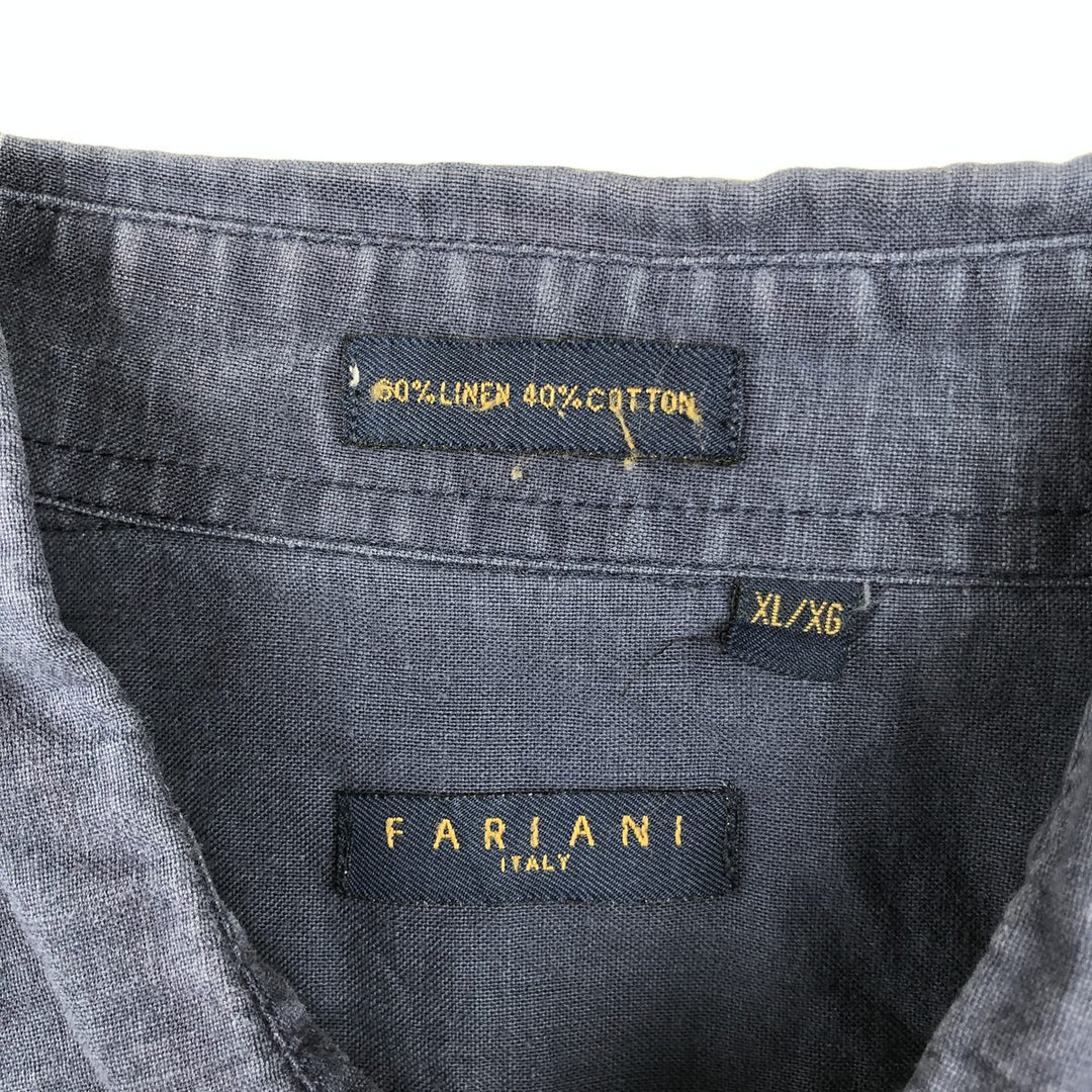 FARIANI Long-Sleeve Mexican Shirt, Cuban Shirt, Boxy Shirt, XL linen navy blue type Vintage Second Hand