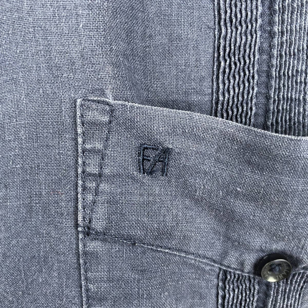 FARIANI Long-Sleeve Mexican Shirt, Cuban Shirt, Boxy Shirt, XL linen navy blue type Vintage Second Hand