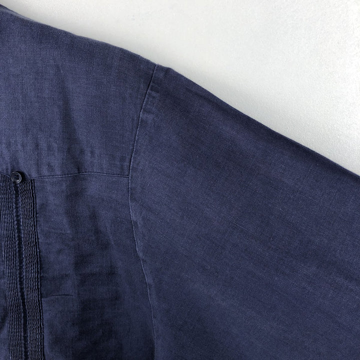 FARIANI Long-Sleeve Mexican Shirt, Cuban Shirt, Boxy Shirt, XL linen navy blue type Vintage Second Hand